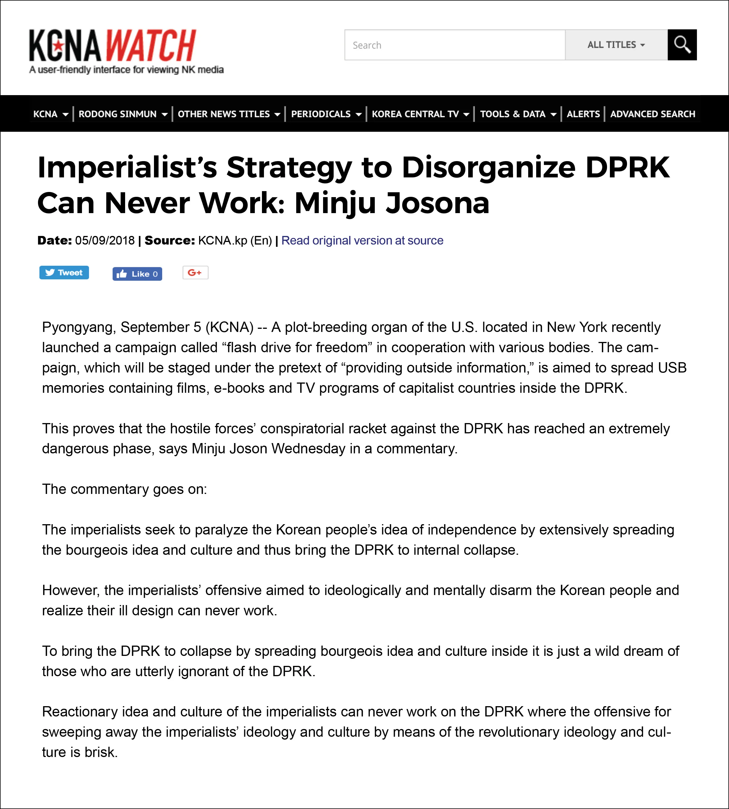 The English translation of the regime’s statement in Minju Choson
