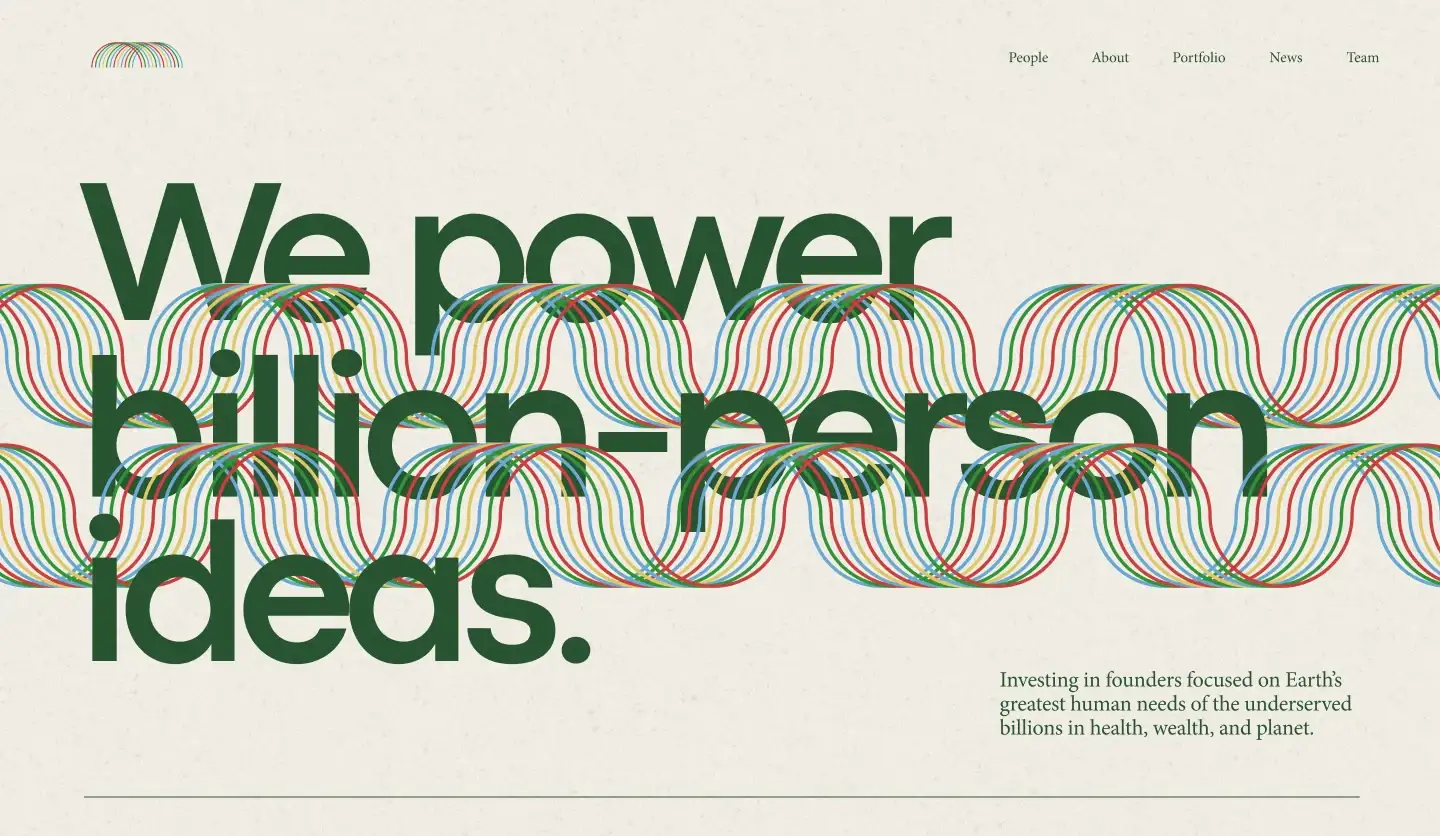 Website hero: We power billion-person ideas, set in green over the woven ribbon