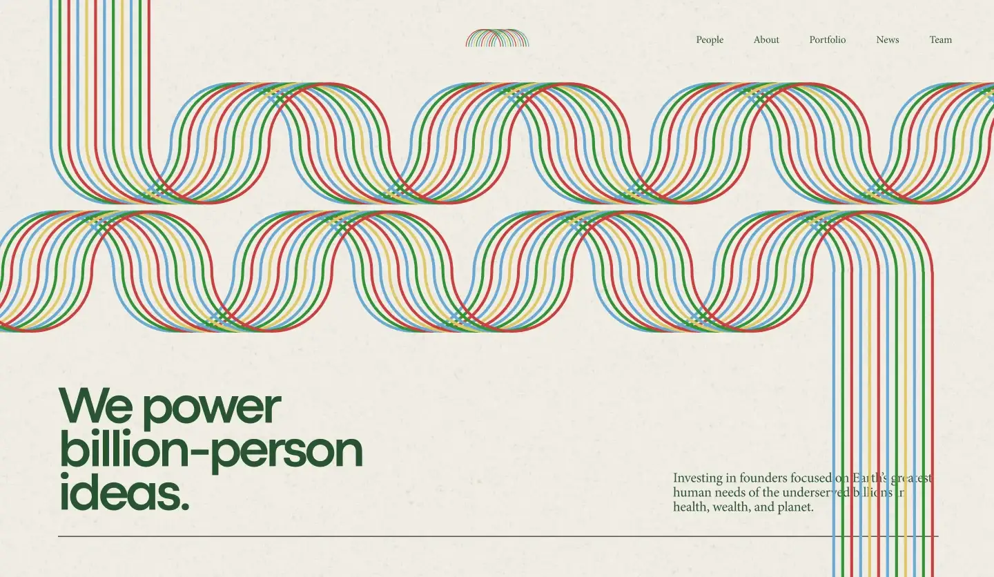 Website hero with ribbon lines looping across the page