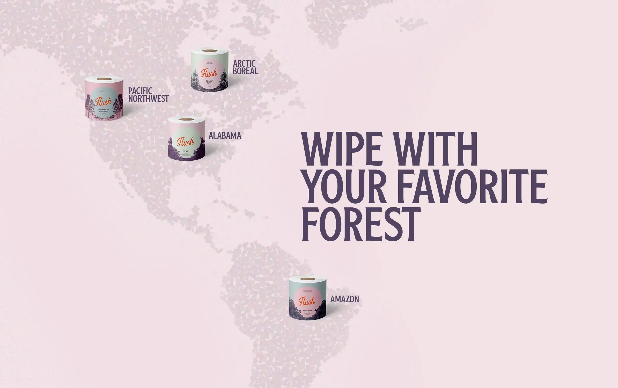 Flush website: 'Wipe with your favorite forest' map of forests to choose from