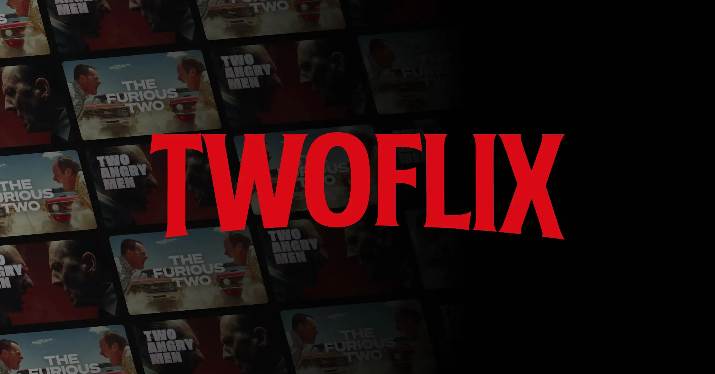El logo de Twoflix sobre un muro con las mismas dos miniaturas