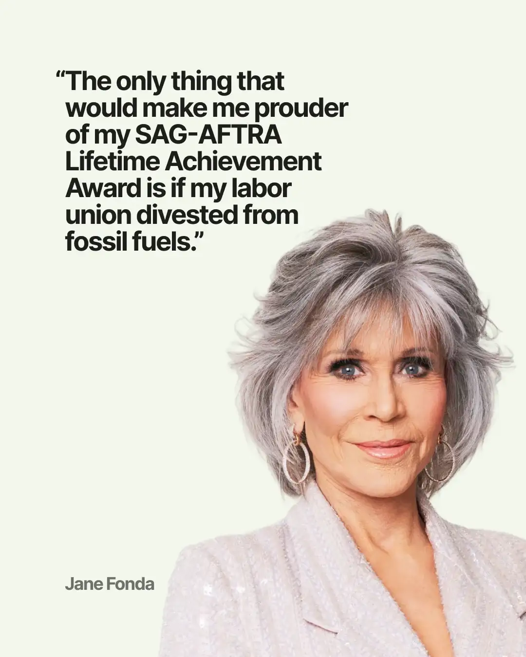 Tarjeta con cita de Jane Fonda: su premio a la trayectoria de SAG-AFTRA y el llamado a desinvertir