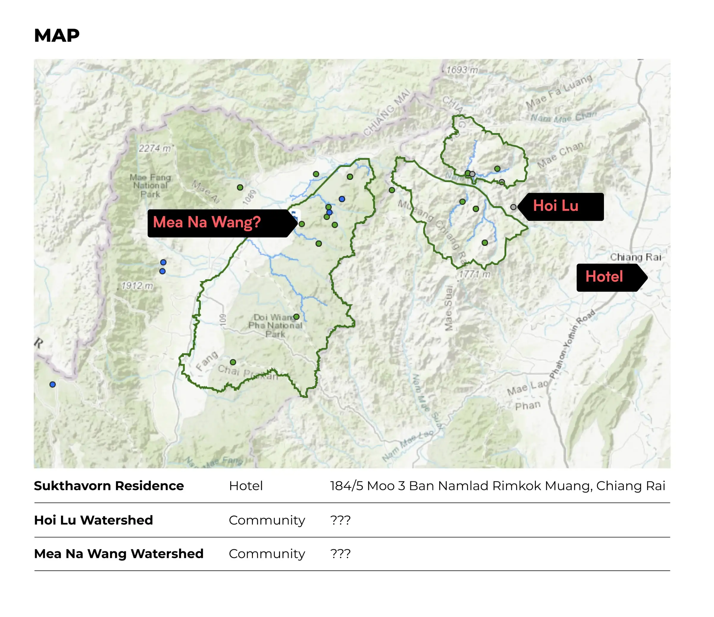Production map of the Hoi Lu and Mae Na Wang watersheds near Chiang Rai