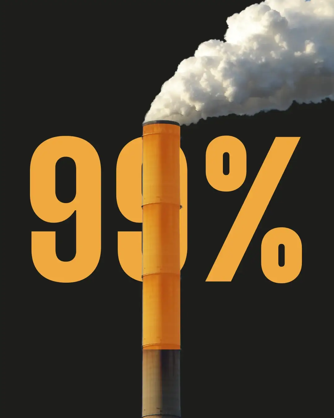 Un enorme 99% naranja sobre negro, con un dígito dibujado como una chimenea humeante